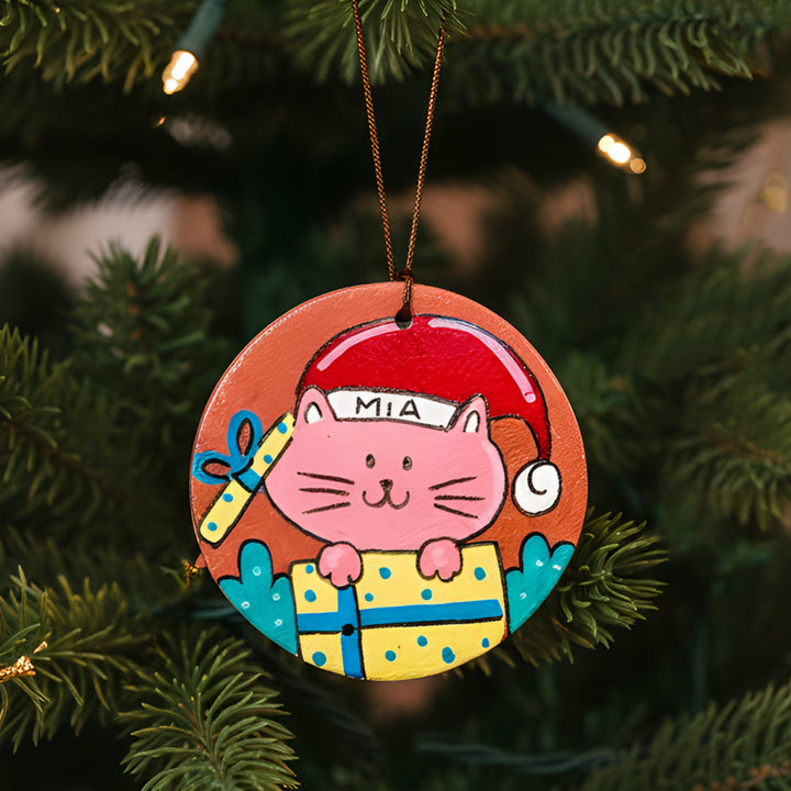 Personalized Hand-Painted Cat Theme Terracotta Ornament For Christmas Tree Decoration