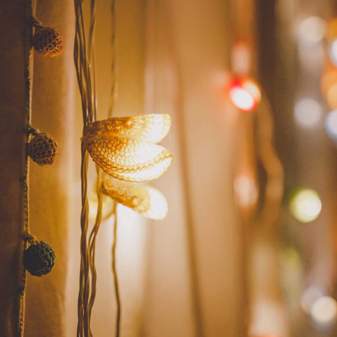 10.5m, 27 Bulbs | Handmade Crochet Yellow Lily Bougainvillea LED Fairy Light