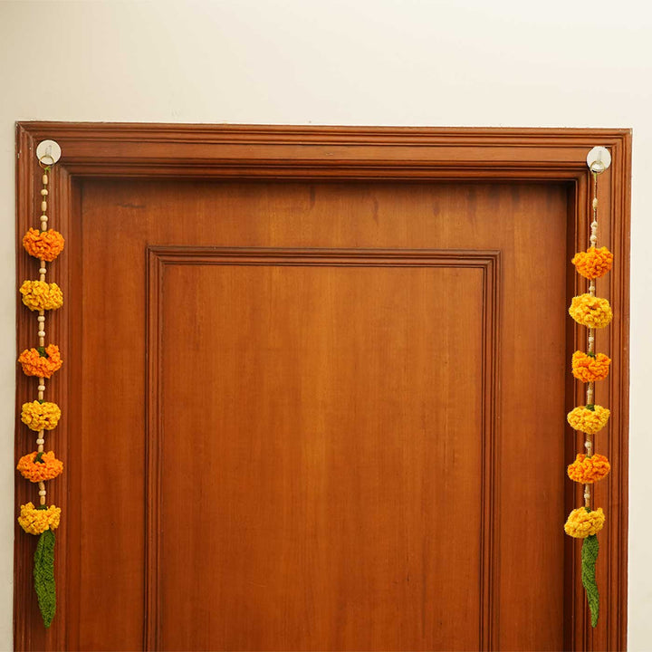 2 pc | Handmade Ashok Patta & Marigold Flower Crochet Hanging