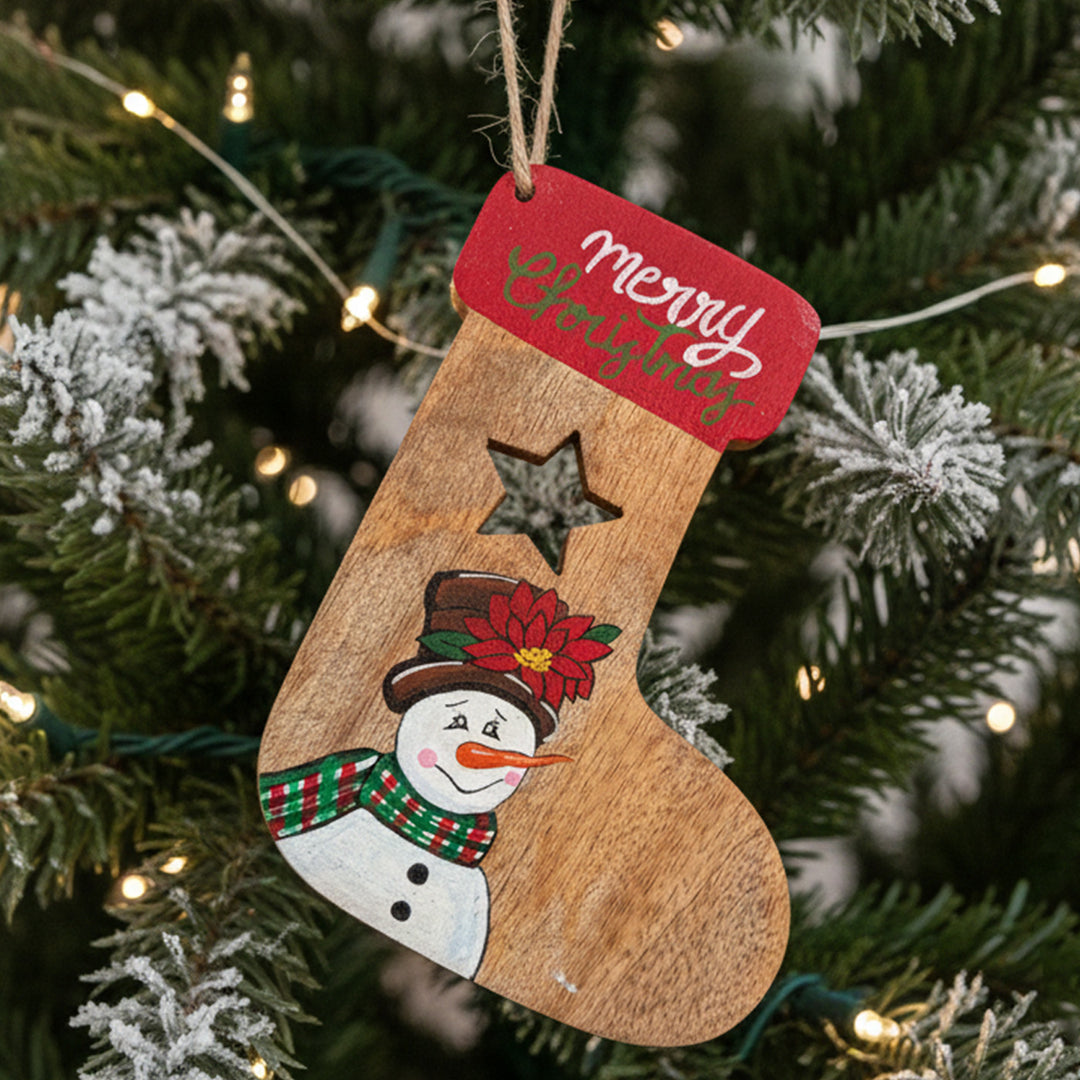 Hand-Painted Snowman Wooden Ornament For Christmas Tree Decoration
