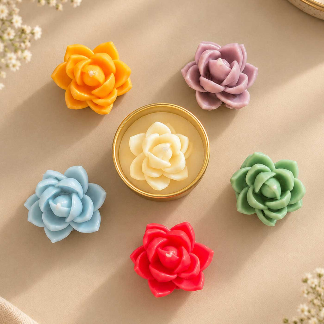 24 pc | Handmade Lotus Soy Wax Candle With Metal Holder