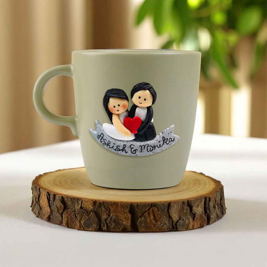 Personalized Couple & Heart Mug With 3D Clay Figurine