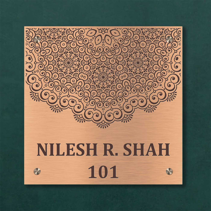 Personalized Engraved Square Gold Stainless Steel Name Plate - Front View with Name and Number