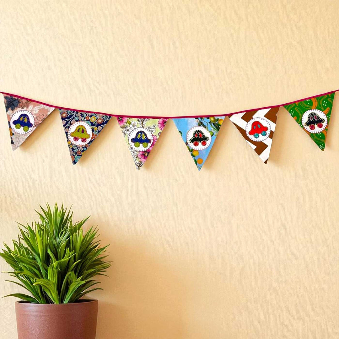 Handmade Multicolored Car Upcycled Fabric Bunting