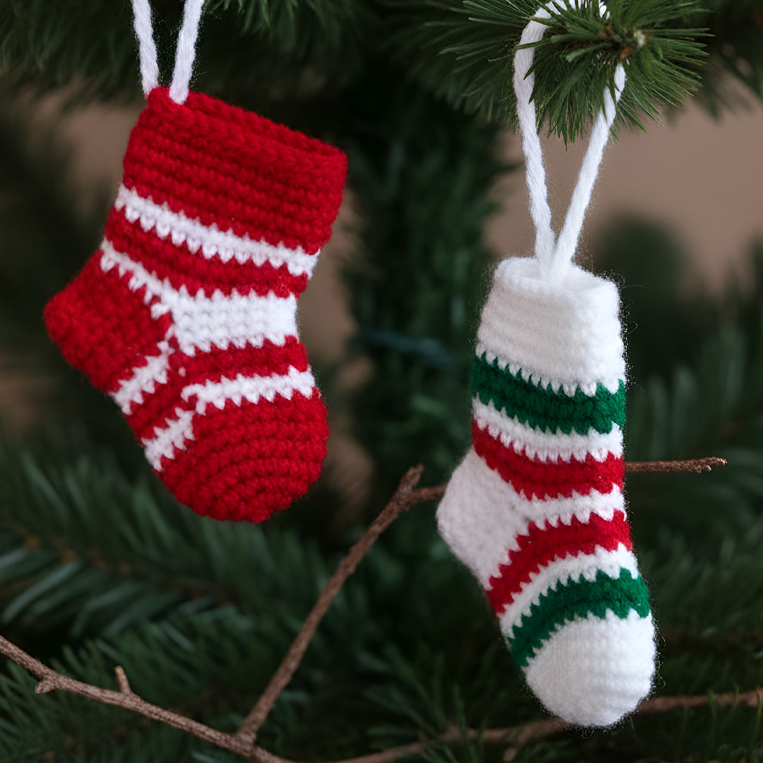 2 Pc | Handmade Crochet Socks Ornament For Christmas Decoration