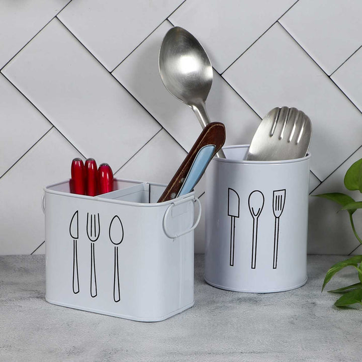 Handmade White Cutlery Stand | Set Of 2