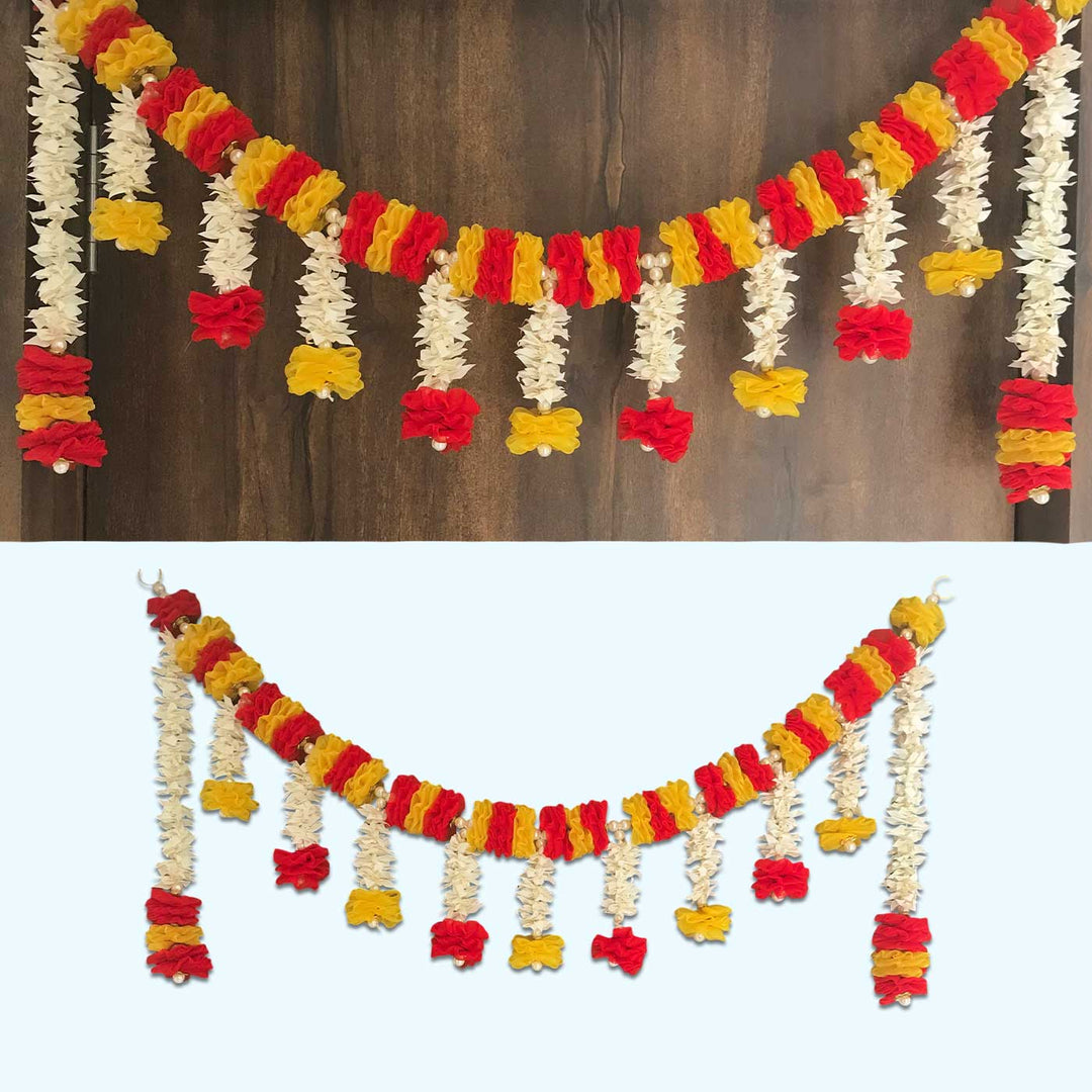 40 / 44 In | Handmade Yellow And Red Tissue Flower Toran
