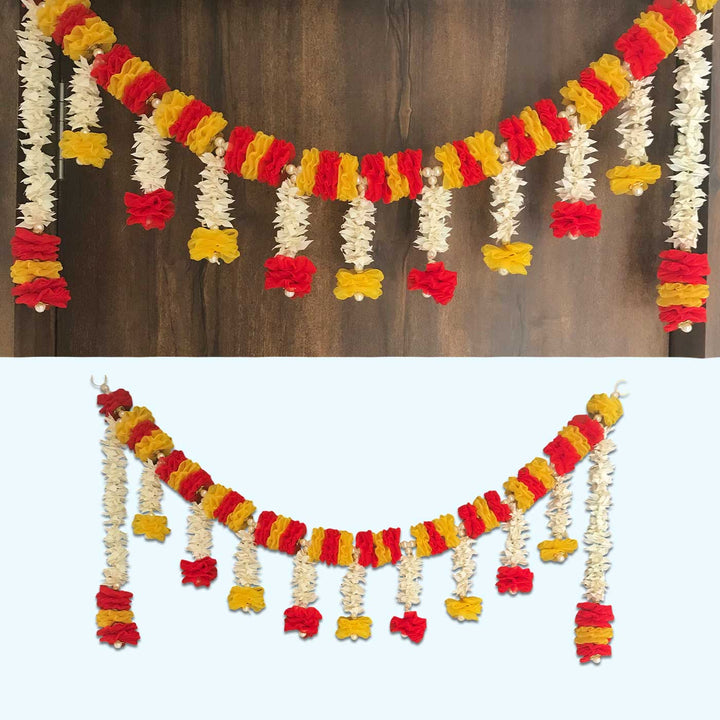 40 / 44 In | Handmade Yellow And Red Tissue Flower Toran