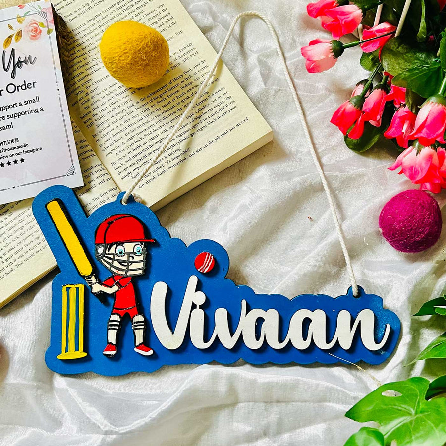Personalized Hand Painted Cricket Mdf Wood Kids Name Plate - Personalized Name Hanging Display