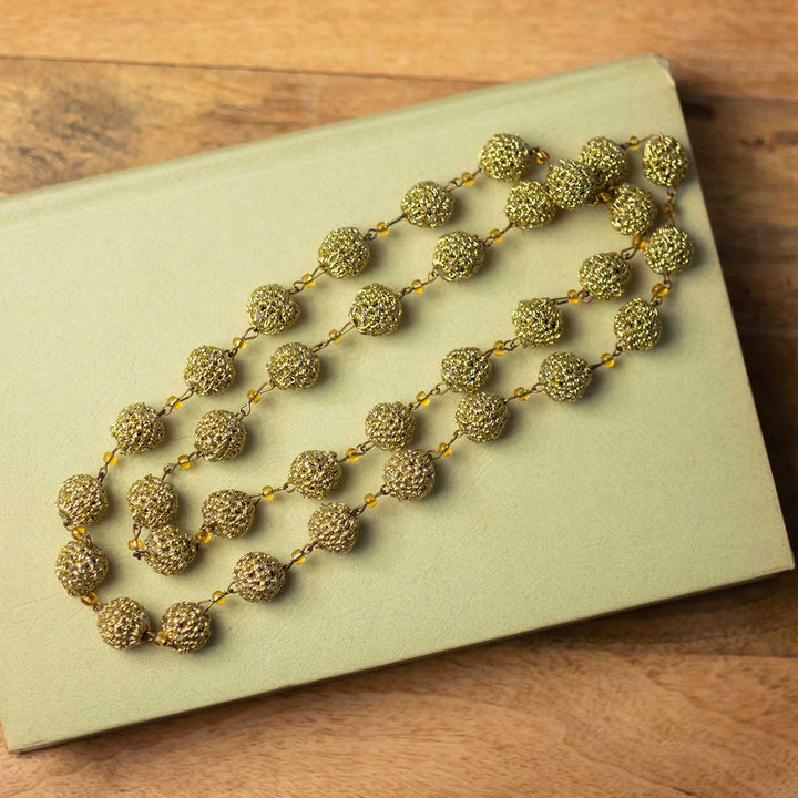 Handmade Crochet Gold String Bead Necklace