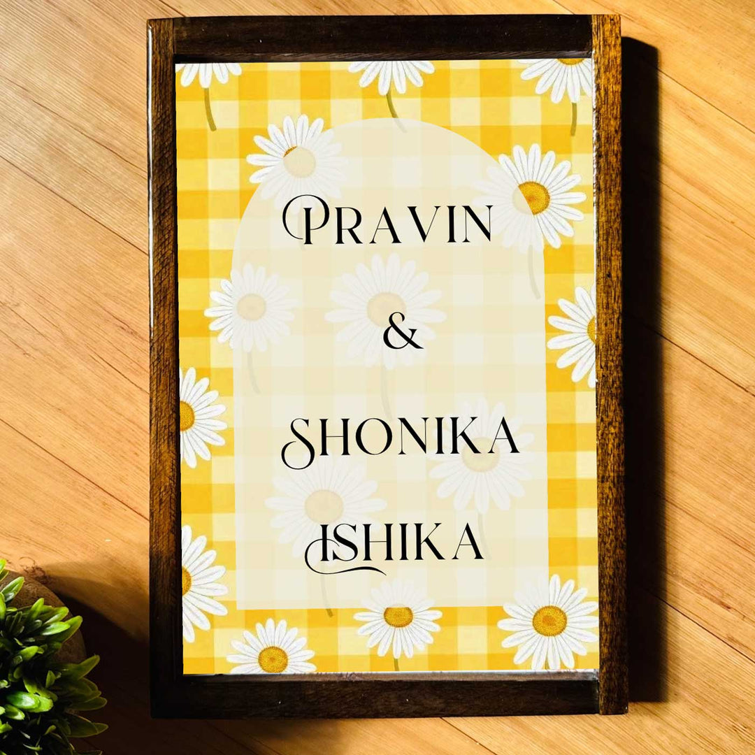 Daisy Floral Vintage Personalized Resin Wooden Frame Name Plate