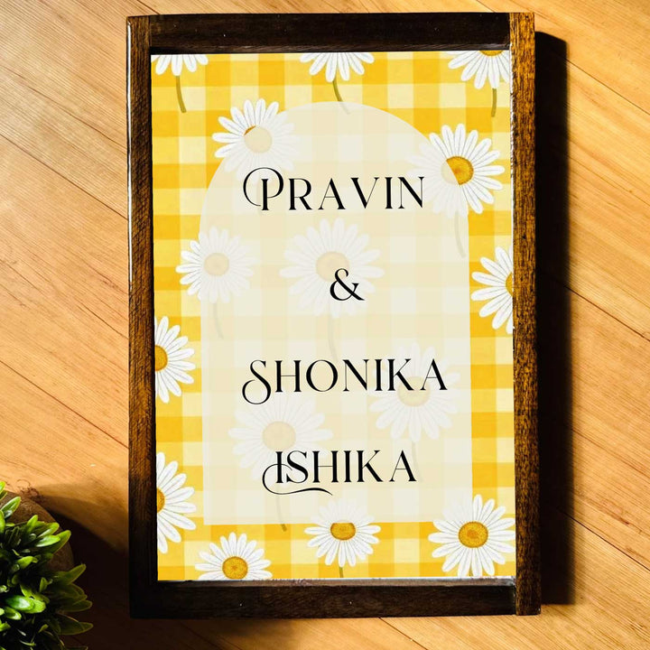 Daisy Floral Vintage Personalized Resin Wooden Frame Name Plate