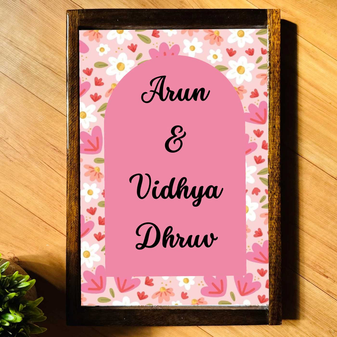 Pinky Floral Personalized Resin Wooden Frame Name Plate