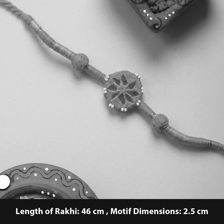 Handmade Mirror Work Patwa Pink Cotton Rakhi With Roli Chawal