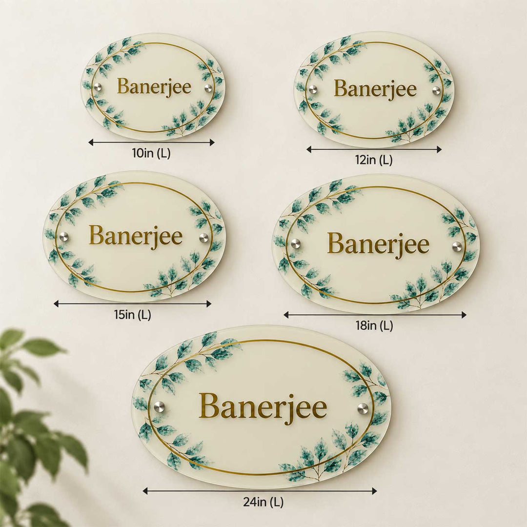 Royal Leaf Design Personalized Round Frosted Acrylic Name Plate For Home