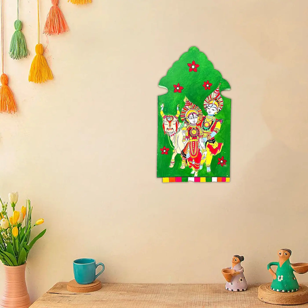 Hand-Painted Shiv Parvati Wooden Wall Decor