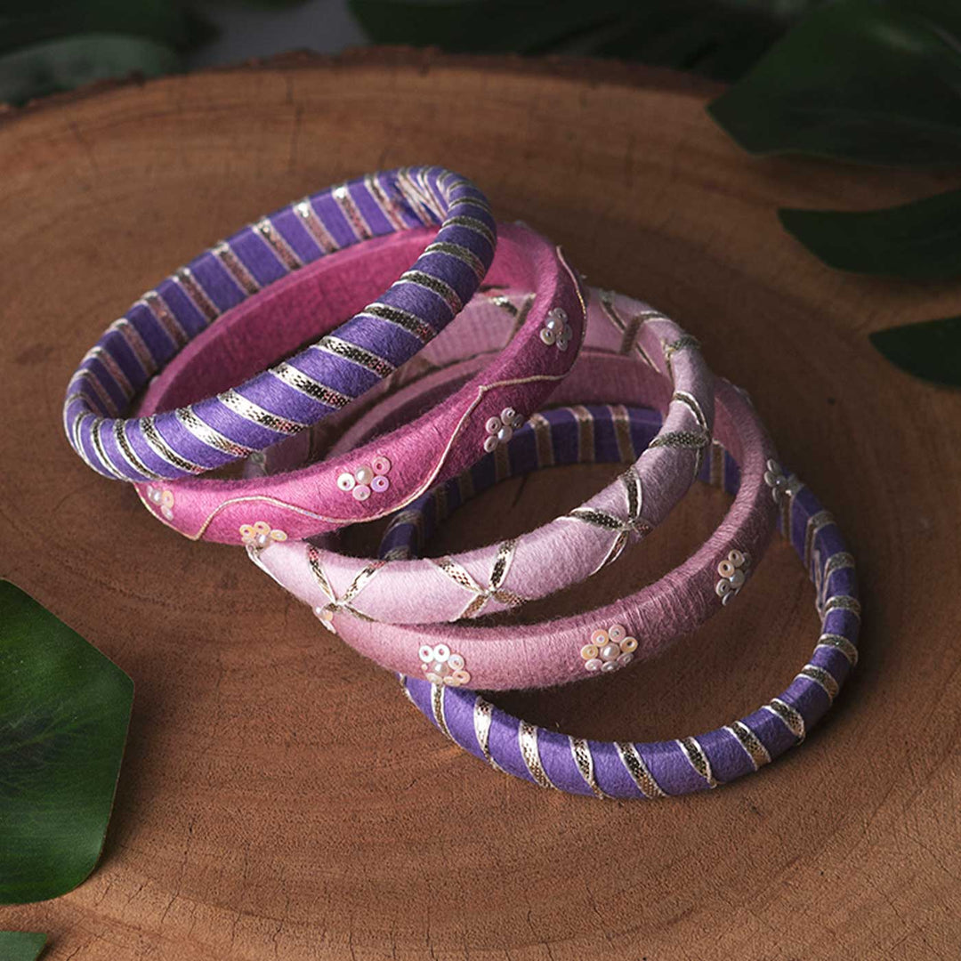 Pastel Handcrafted Elegant Gotta Patti Bangles | Set of 5