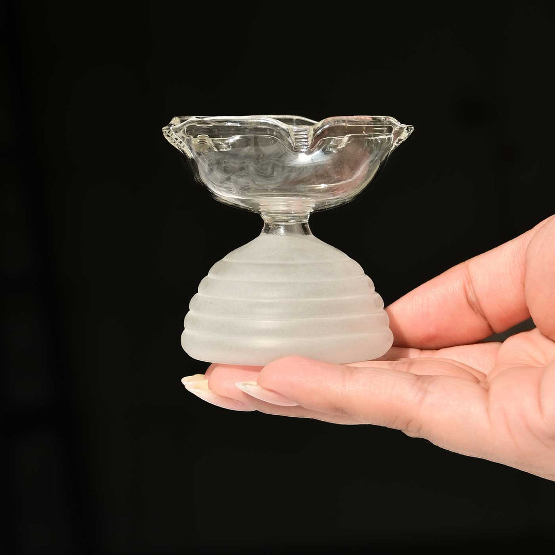 Handmade Clear Frosted Small Borosilicate Glass Oil Lamp / Diya | 2.2 inch