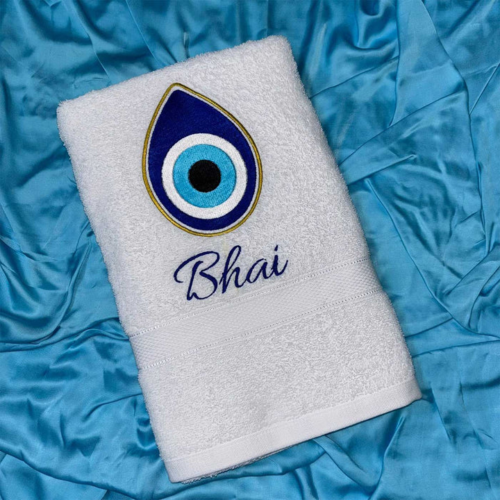 Personalized Embroidered Evil Eye Drop Theme Cotton Bath Towel For Brother