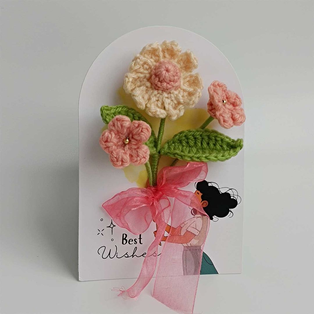 Handmade Crochet 3D Cream & Peach Floral Greeting Card