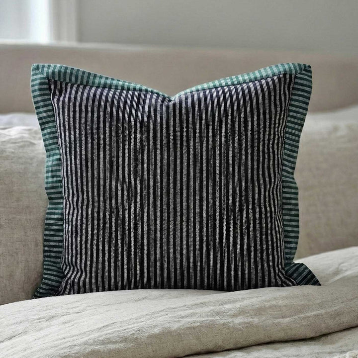 2 Pc | Green & Black Striped Cotton Cushion Cover