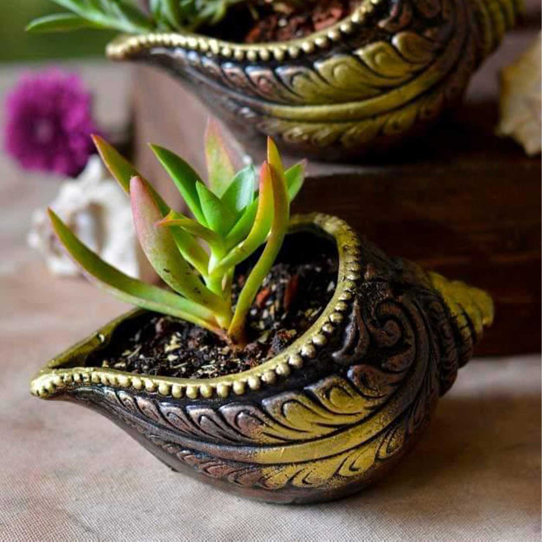 Handmade Sankh Shaped Terracotta Planter