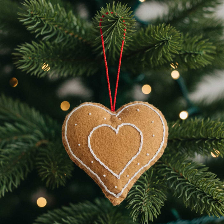 Handmade Felt Ginger Bread Heart Christmas Ornaments
