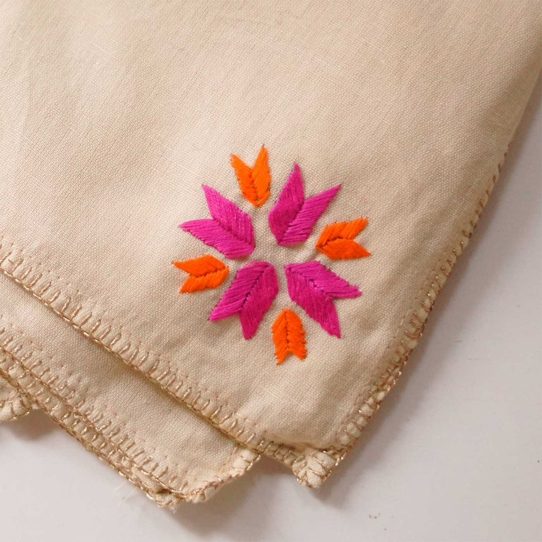 6 Pc | Hand Embroidered Geometric Motif Cotton Napkin For Festive Dining