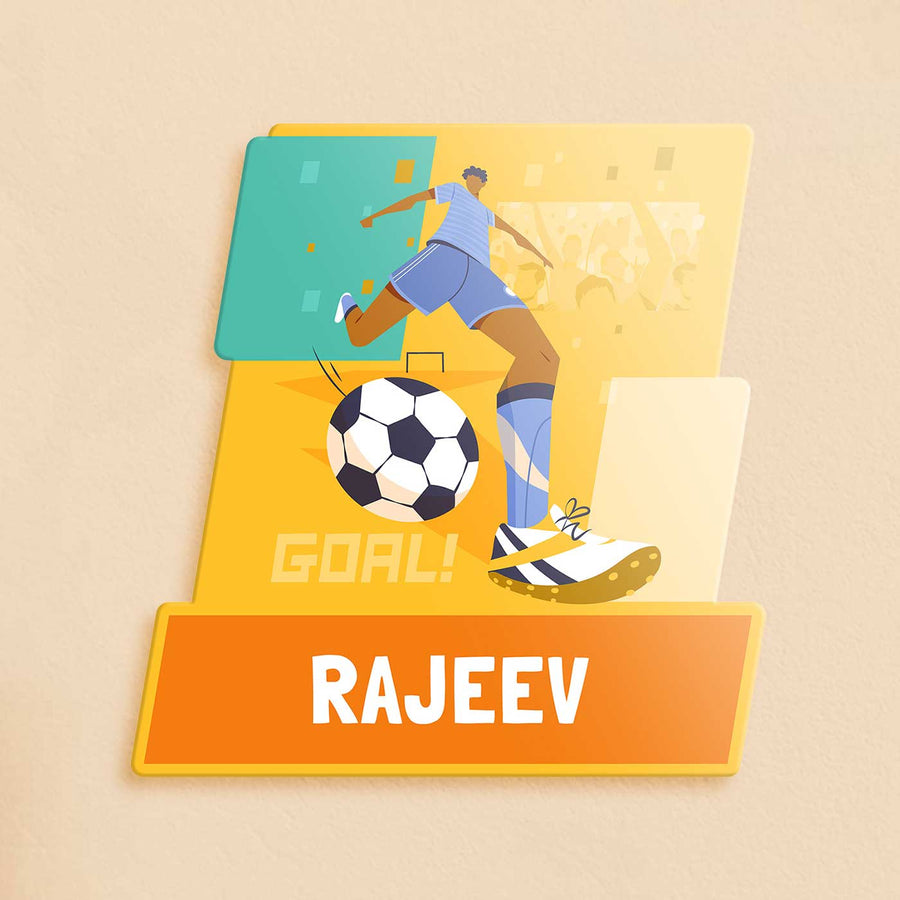 Personalized Boys Football Goal Theme Acrylic Kids Name Plate - Name Personalization Example Front View
