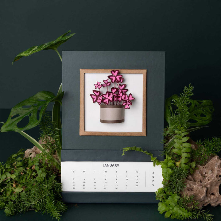 Handmade 3D Oxalis Plant 2026 Desk Calendar
