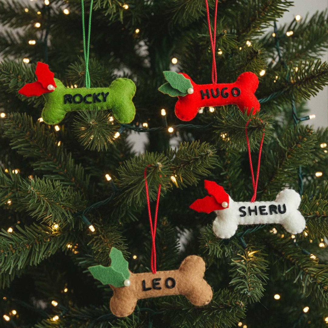 Personalized Handmade Felt Bone Christmas Ornaments