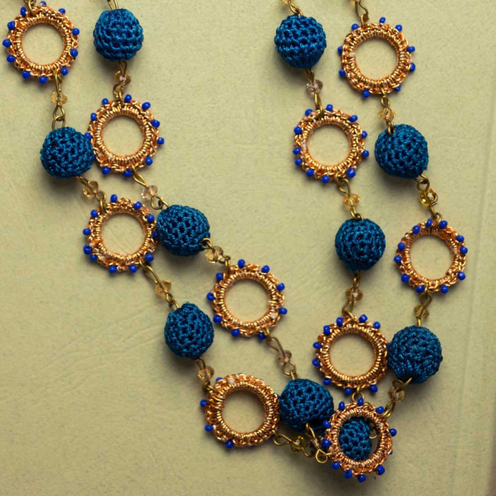 Handmade Crochet Cobalt Blue Metallic Cheer Necklace