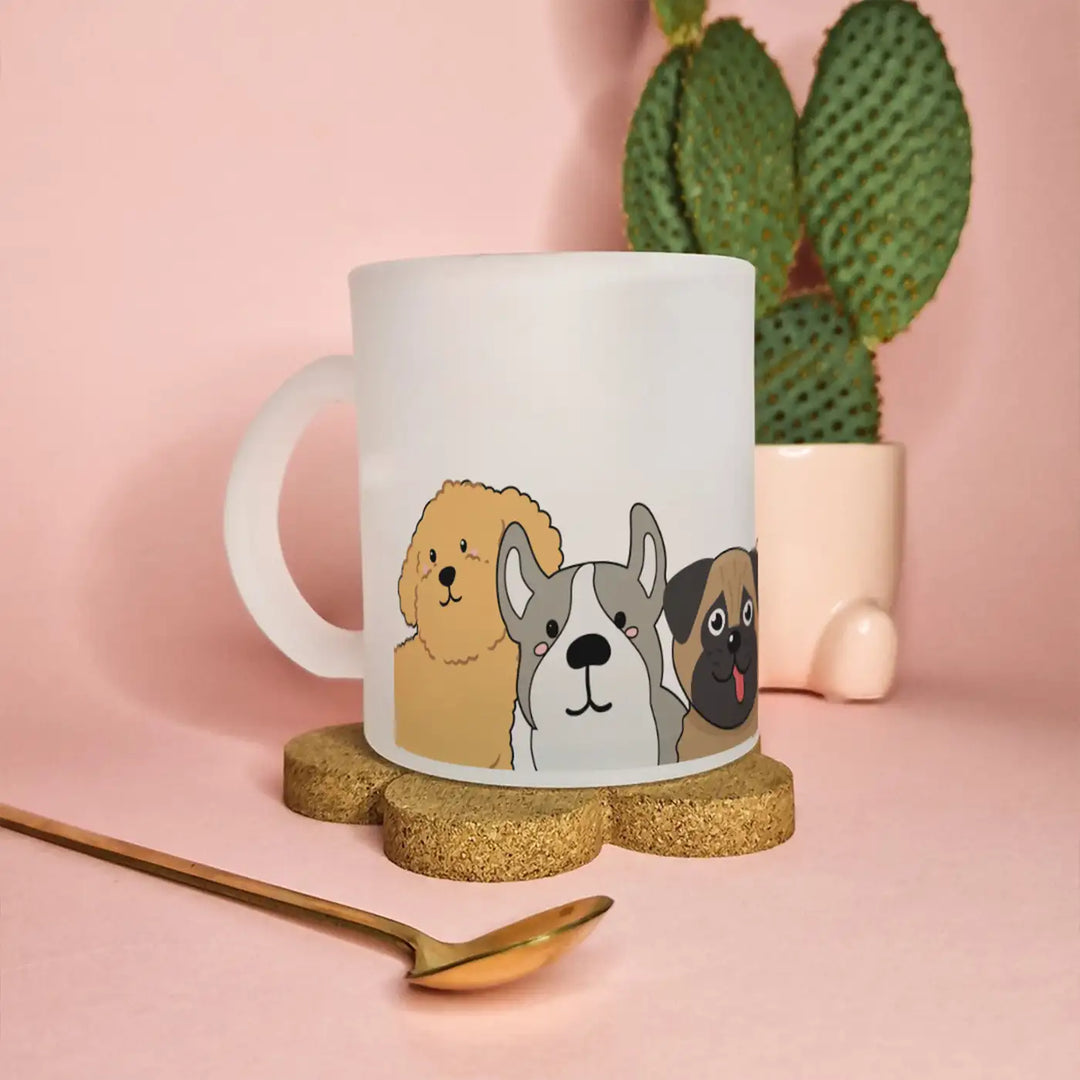 Printed Dog Theme Glass Mug | 350 ML