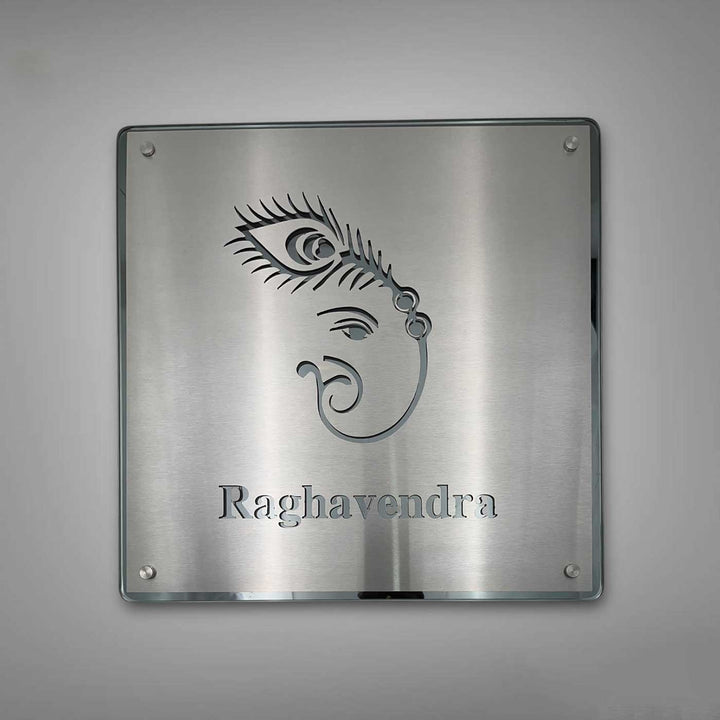 Personalized Engraved Minimalist Ganesha Theme Stainless Steel Name Plate