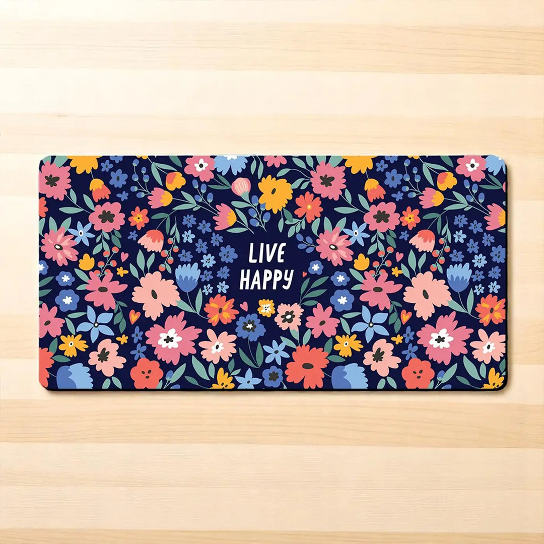 Printed Anti Slippery & Water Resistent Floral "Live Happy" Desk Mat