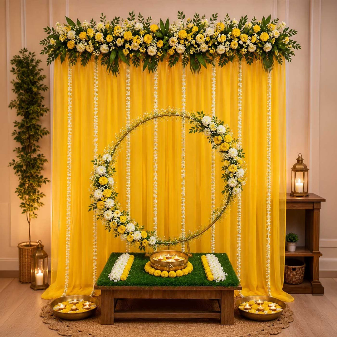 Foldable Gold Powder Coated Metal Rectangle Backdrop Frame And Circle Stand Combo