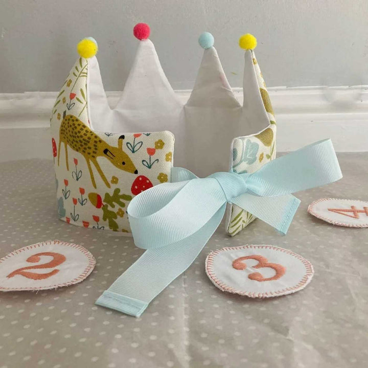 Handmade Green Upcycled Fabric Brithday Crown with Age Sticker