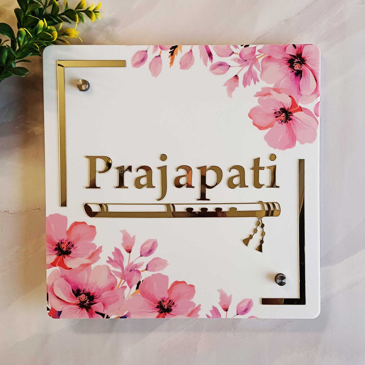 Classic Flute And Blossom Personalized Acrylic Name Plate For Home