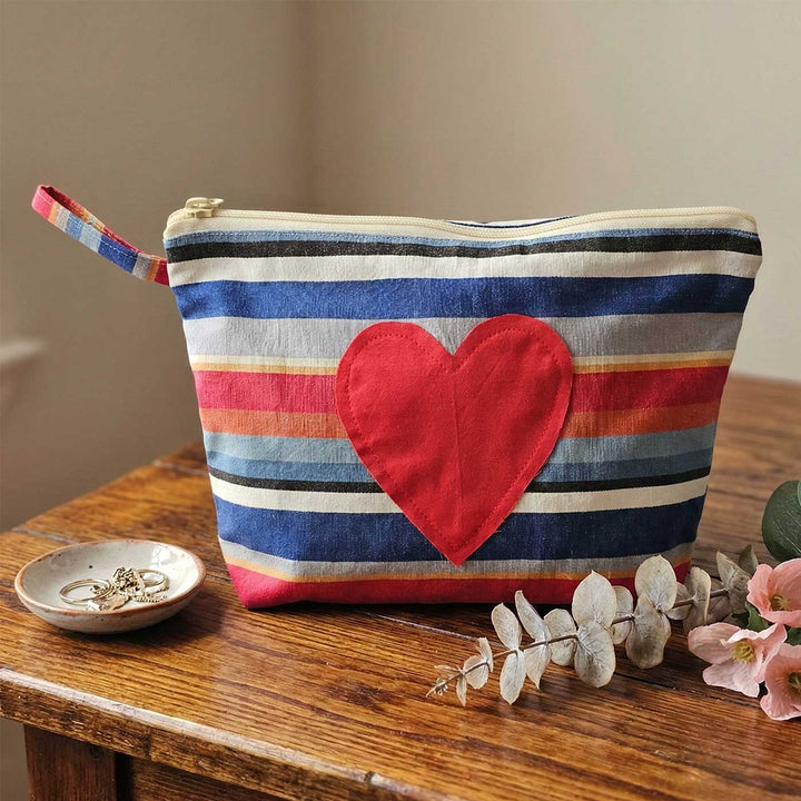Summer Heart Striped Cotton Pouch
