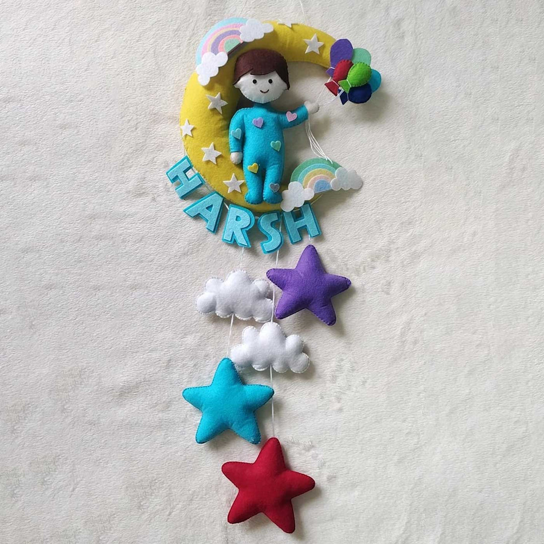 Personalized Handmade Boy On The Moon Design Felt Kids Name Plate