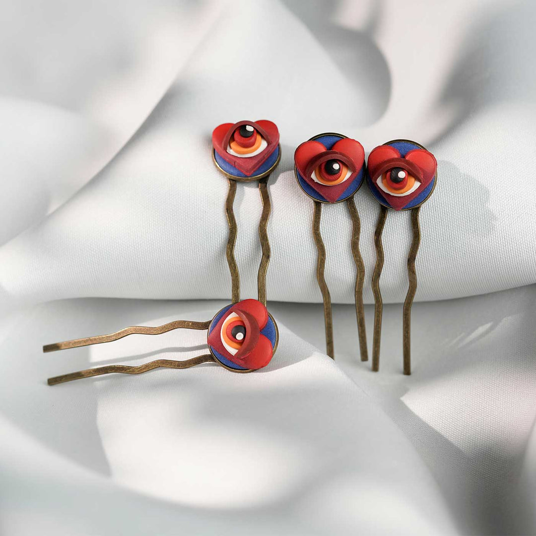 Handmade Polymer Clay Heart Of Envy Hair Pin | Set Of 2