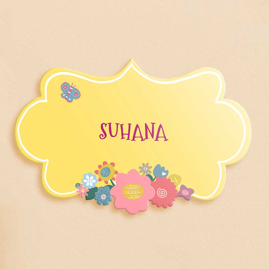 Personalized Enchanted Garden Theme Acrylic Kids Name Plate - Name Personalization Example Front View