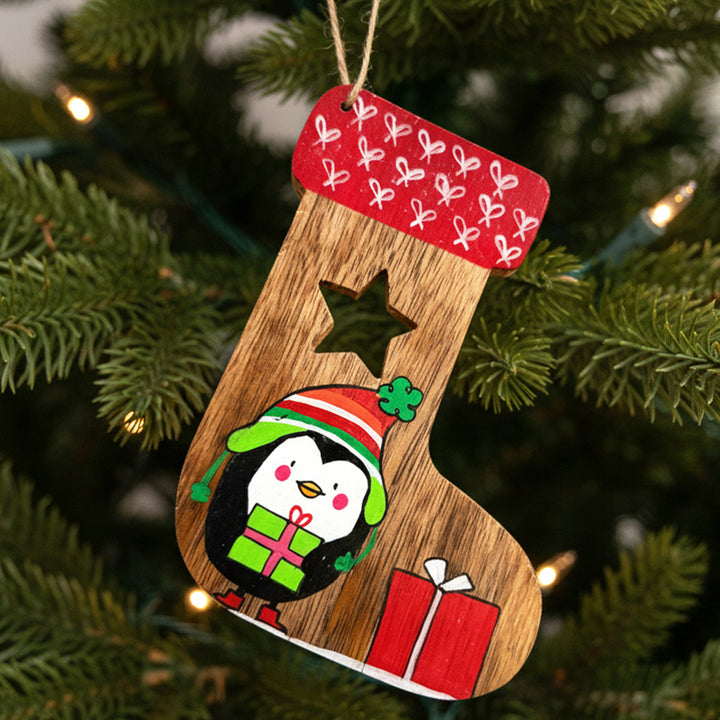 Hand-Painted Penguin Wooden Ornament For Christmas Tree Decoration