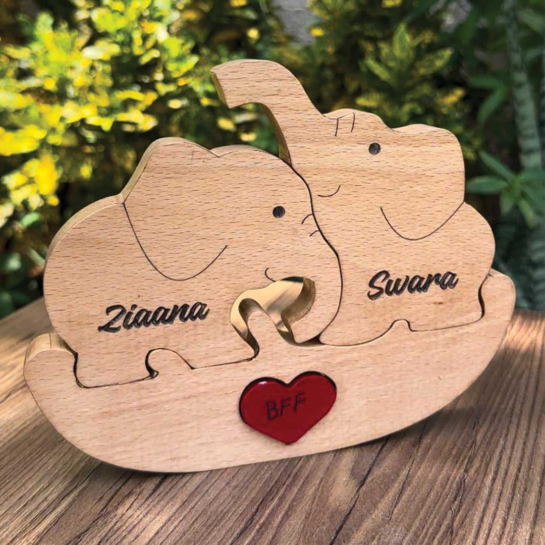 Personalized Elephant Family Of 2 Wooden Figurine