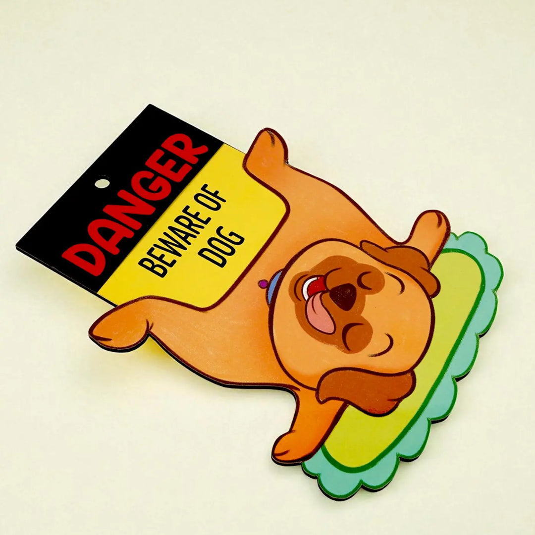 Printed Cute "Danger Beware Of The Dog" MDF Wood Wall Decor