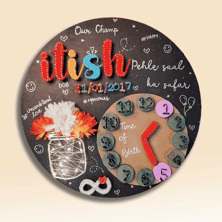 Personalized String Art Clock Theme Wooden Name Plate