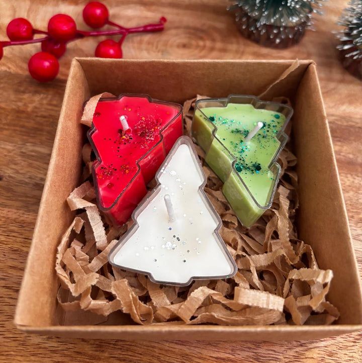 3 Pc | Handmade Red, Green & White Xmas Tree Soy Wax Candles