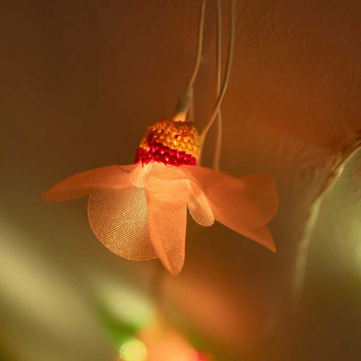 Handmade Crochet Radiant Red Floral Design Felt Fairy Light