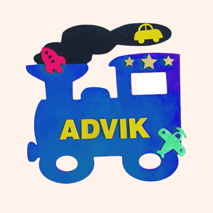 Train Theme Kids Name Plate - Front View with Name Personalization