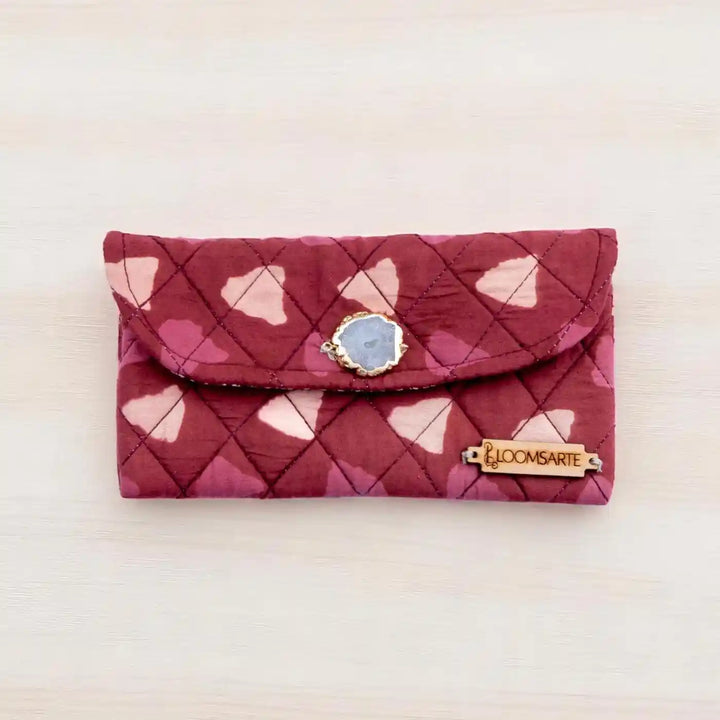 Red Cotton Elegant & Protective Ecofriendly Spectacle Case With Agate Accent | 7 x 3.75 inch
